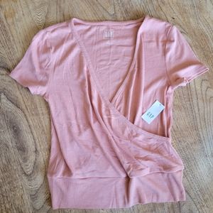 NWT- Gap Pink short sleeve wrap shirt